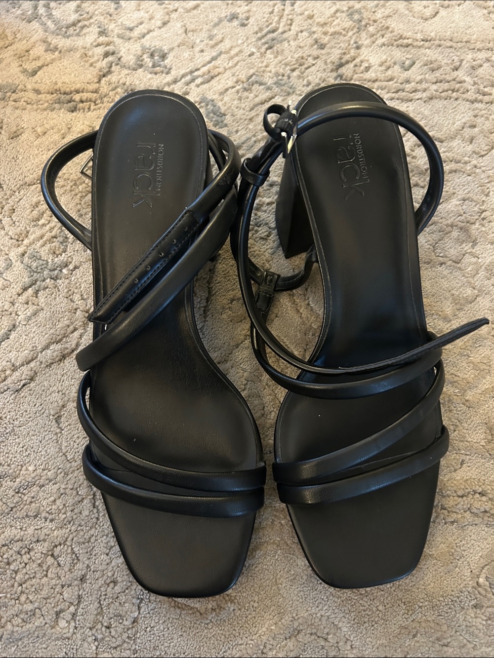 Nordstrom Rack Black Strappy Square-Toe Mid Heel Sandals